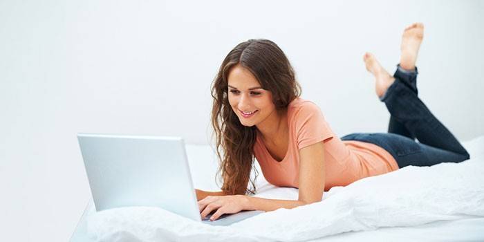 Menina, com, um, laptop