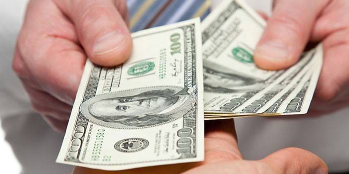 Notas de dólar na mão