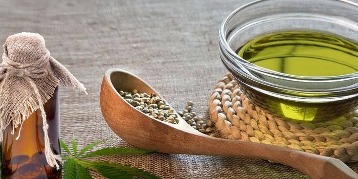 Óleo de cannabis, sementes e folhas
