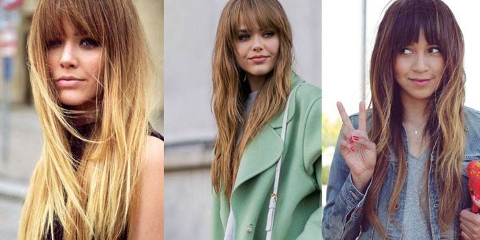 Meninas, com, um, corte cabelo, escada, ligado, cabelo longo, com, bangs