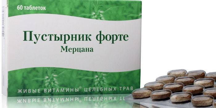 Embalagem motherwort em comprimidos