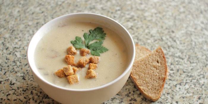 Zupa z kurczaka puree z pieczarkami i krakersami