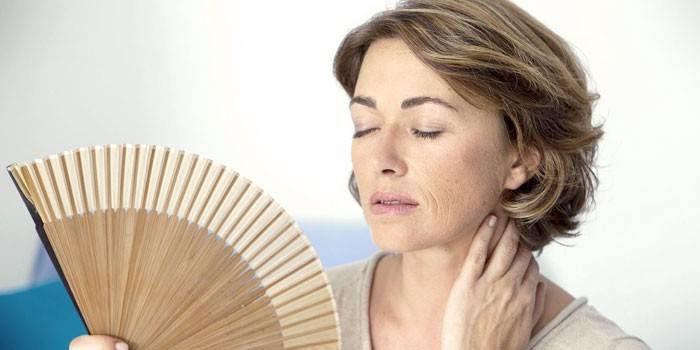 Mulher, com, um, ventilador