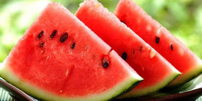 Tres rebanadas de sandia