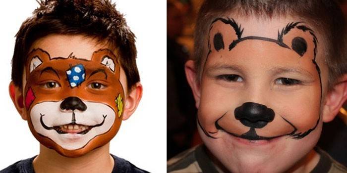 Foto, de, meninos, com, pintura cara, urso