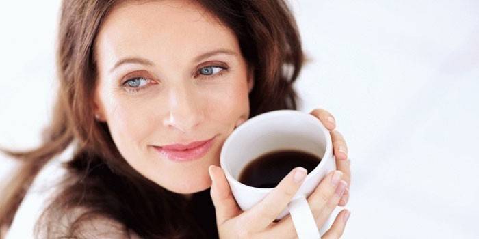 Mulher, com, um, xícara café