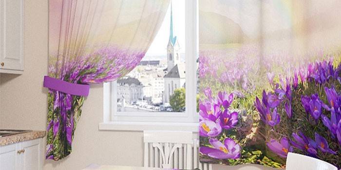 Fotocortinas con la imagen de un campo de flores.