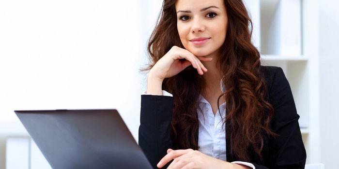 Menina, com, um, laptop