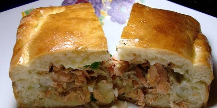 Pastel con coho y arroz