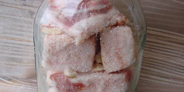 Carne de porco salgada em uma jarra
