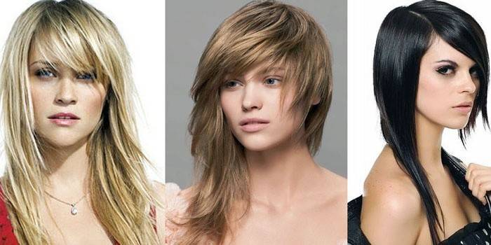 Chicas con cortes de cabello asimétricos en cabello largo