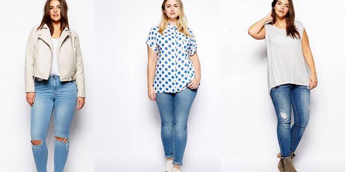Três imagens da moda para meninas em jeans