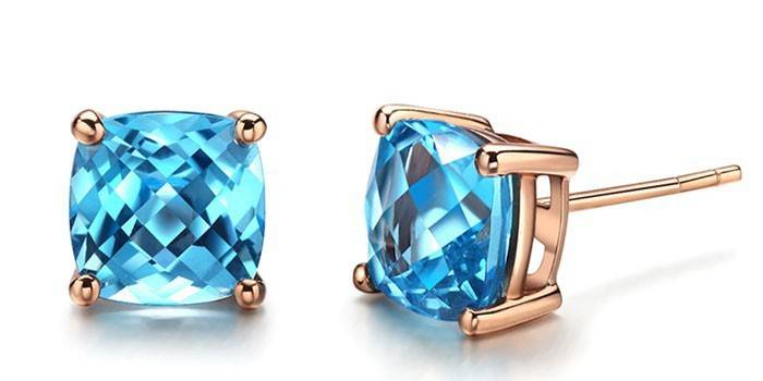 Doğal Mavi Topaz Taşlı Altın Küpe (KJED-00408)
