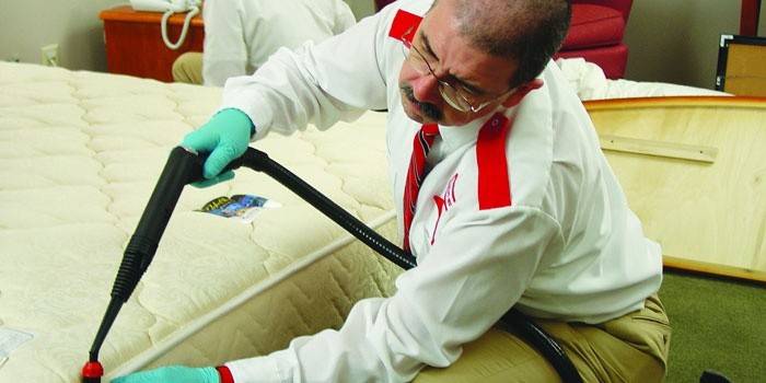 Tratamento de uma cama de percevejos por um profissional