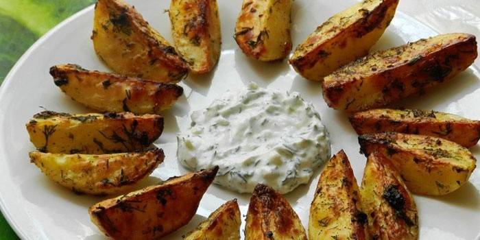 Fatias de batata com molho