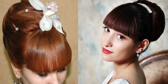 Concha de casamento penteado com franja reta