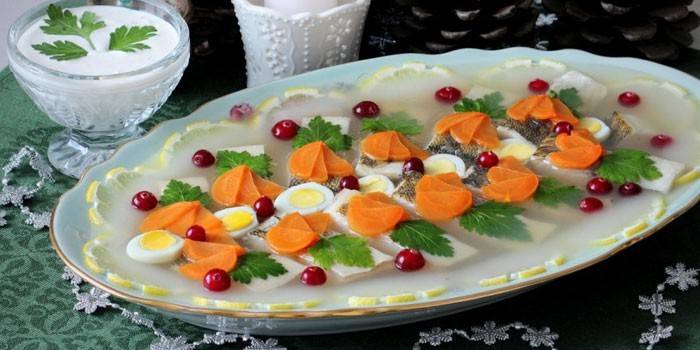 Prato, com, aspic, de, peixe vermelho