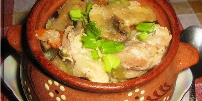 Trozos de pollo en una olla