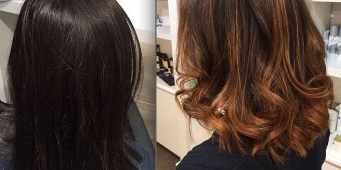 Cabello de niña antes y después de broncearse
