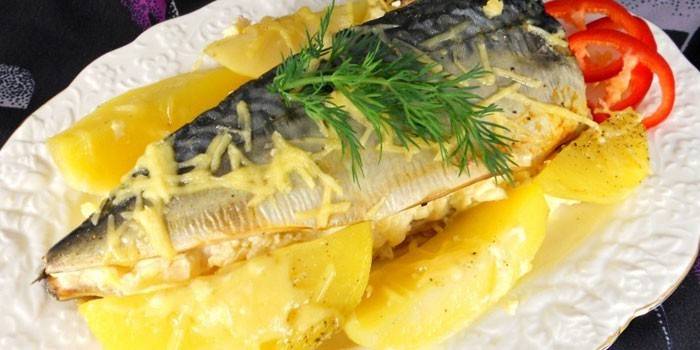 Canal de caballa al horno con queso y papas
