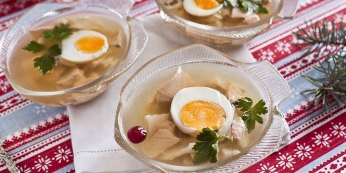 Tres porciones de aspic de trucha