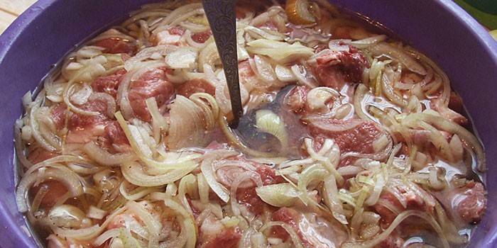 Pokrojona wieprzowina marynowana w cebuli i occie
