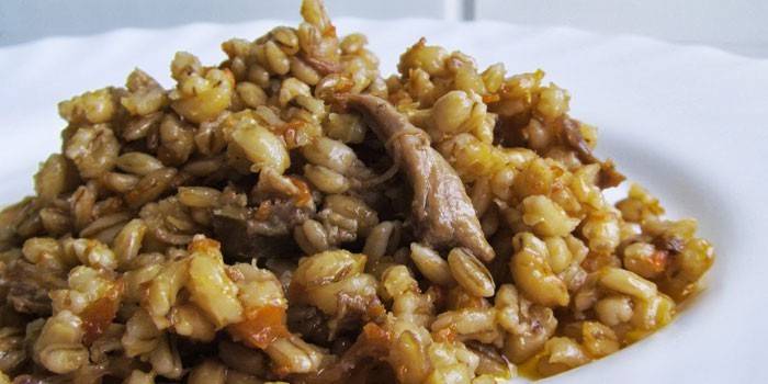 Mingau de cevada com guisado
