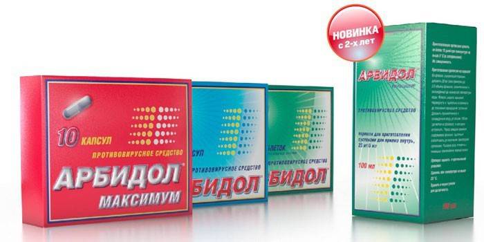 A droga Arbidol em várias formas de liberação