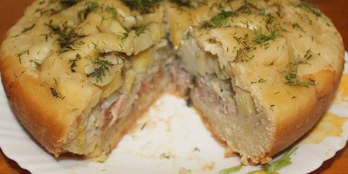 Pastel de papa relleno de pollo y champiñones