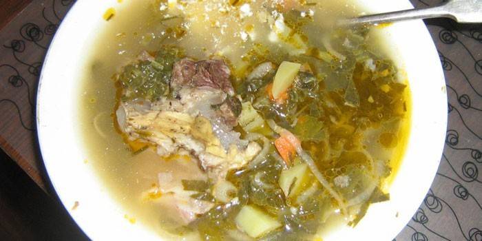 Sopa de repollo con acedera sobre caldo de carne