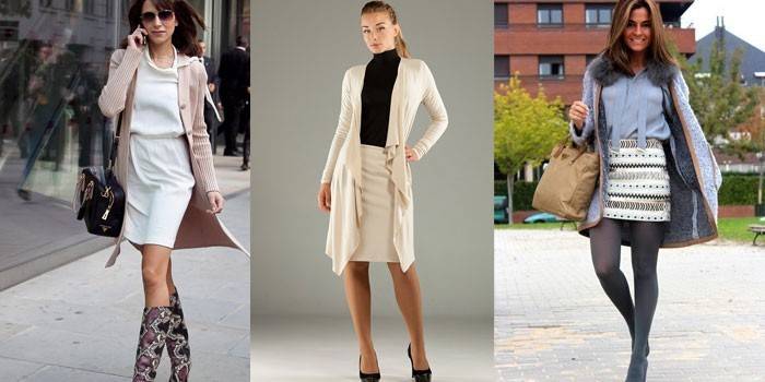 Foto de meninas em saias com cardigans