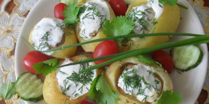 Batatas recheadas com legumes