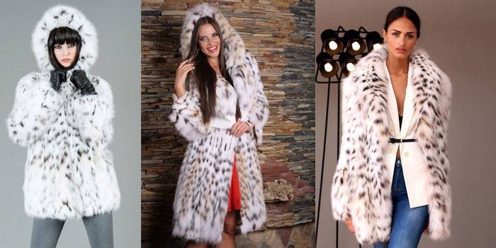 Três modelos de casacos de peles de pele de lince branco