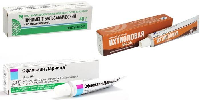 Linimento Vishnevsky, Ichthyol pomada e Oflokain