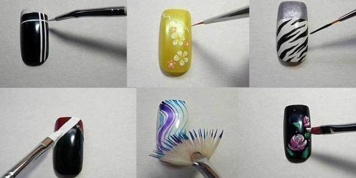 Aplicação de pincéis para manicure