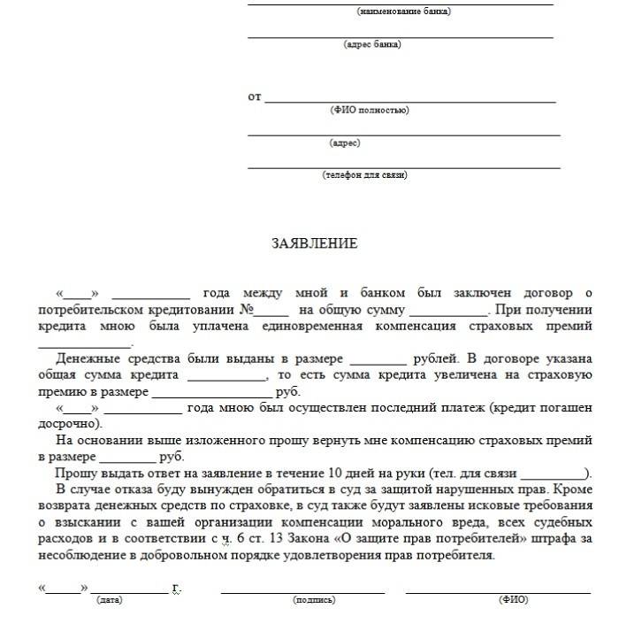 Wniosek o zwrot ubezpieczenia kredytu