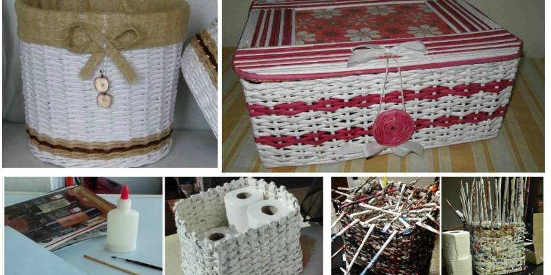 Uma cesta de tubos de papel