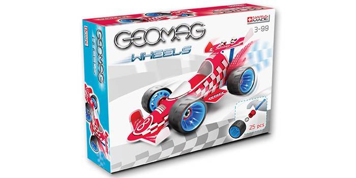 Krabička s magnetickým dizajnérom pre chlapcov Geomag Wheels 710 Red team Speed