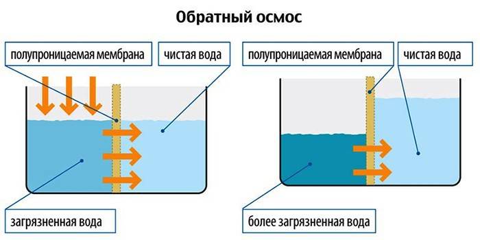 Schéma fungovania reverznej osmózy