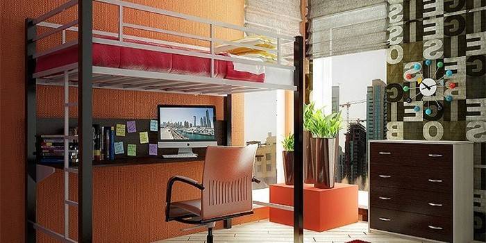 Łóżko na antresoli z miejscem do pracy Loft