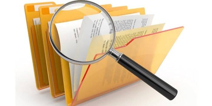 Carpetas de documentos y lupa