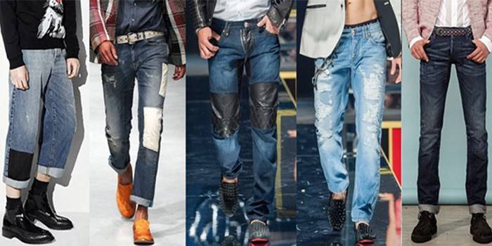 Hombres en diferentes modelos de jeans.