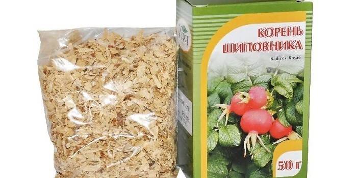 Raiz de Rosa Mosqueta desfiada em embalagens de fábrica