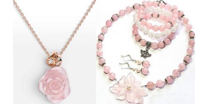 Exquisita joyería de cuarzo rosa