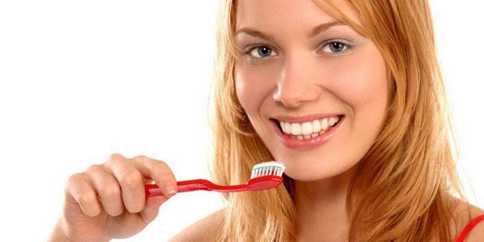 Menina, com, um, escova de dentes, em, mão