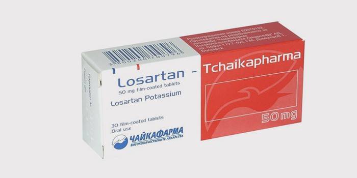 A droga losartan no pacote