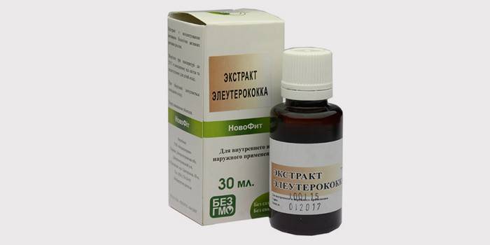 Extrato líquido de Eleutherococcus na embalagem