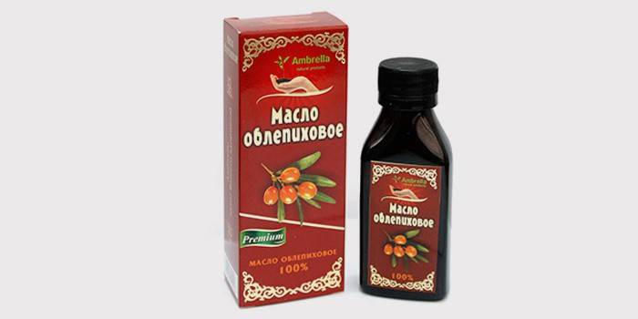 Óleo de espinheiro mar em uma garrafa