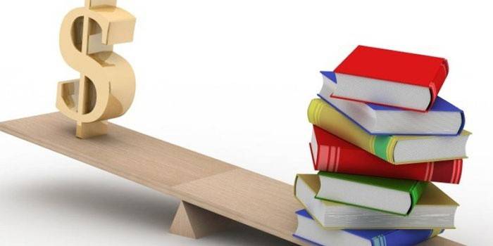 Contrapeso de livros e ícone do dólar