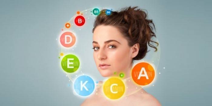 Iconos de chica y vitamina en círculos